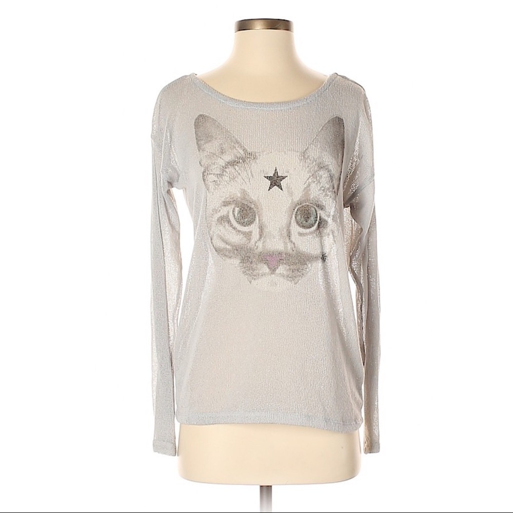 H&M Cat Pullover Sheer Top